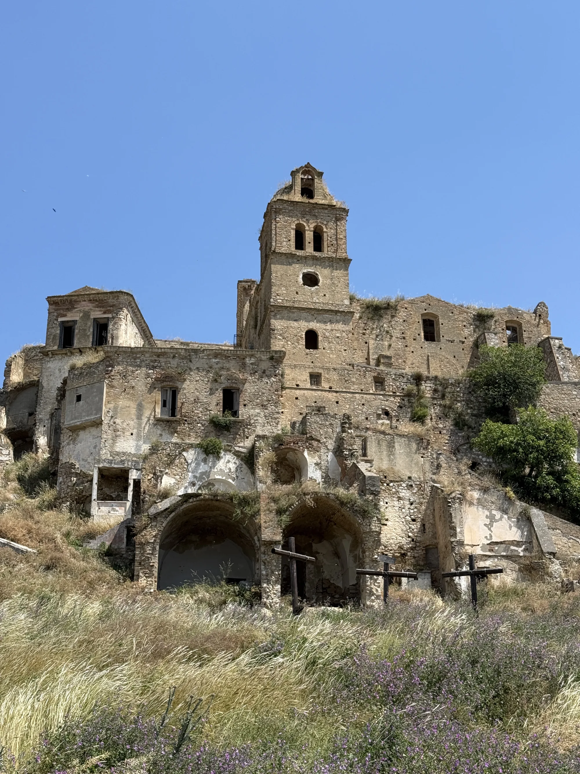 Craco Norman bell tower — medieval stonework Basilicata Italy